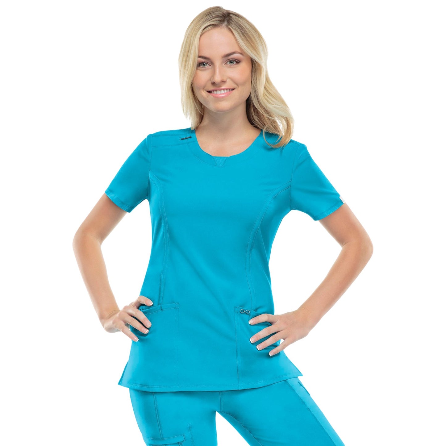 Cherokee Infinity 2624A Scrubs Top Women's Round Neck Turquoise