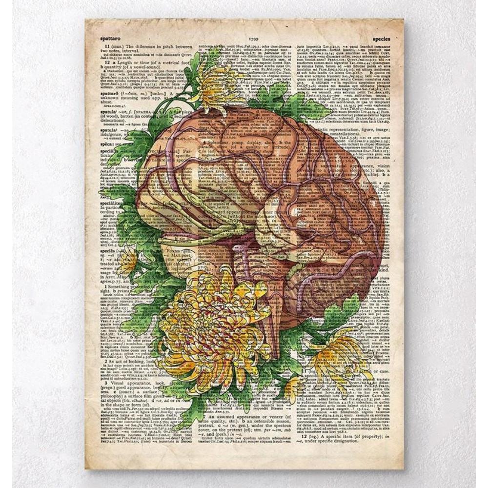 Brain With Flowers Old Dictionary Page
