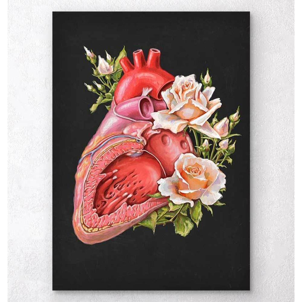 Heart Anatomy Floral Black