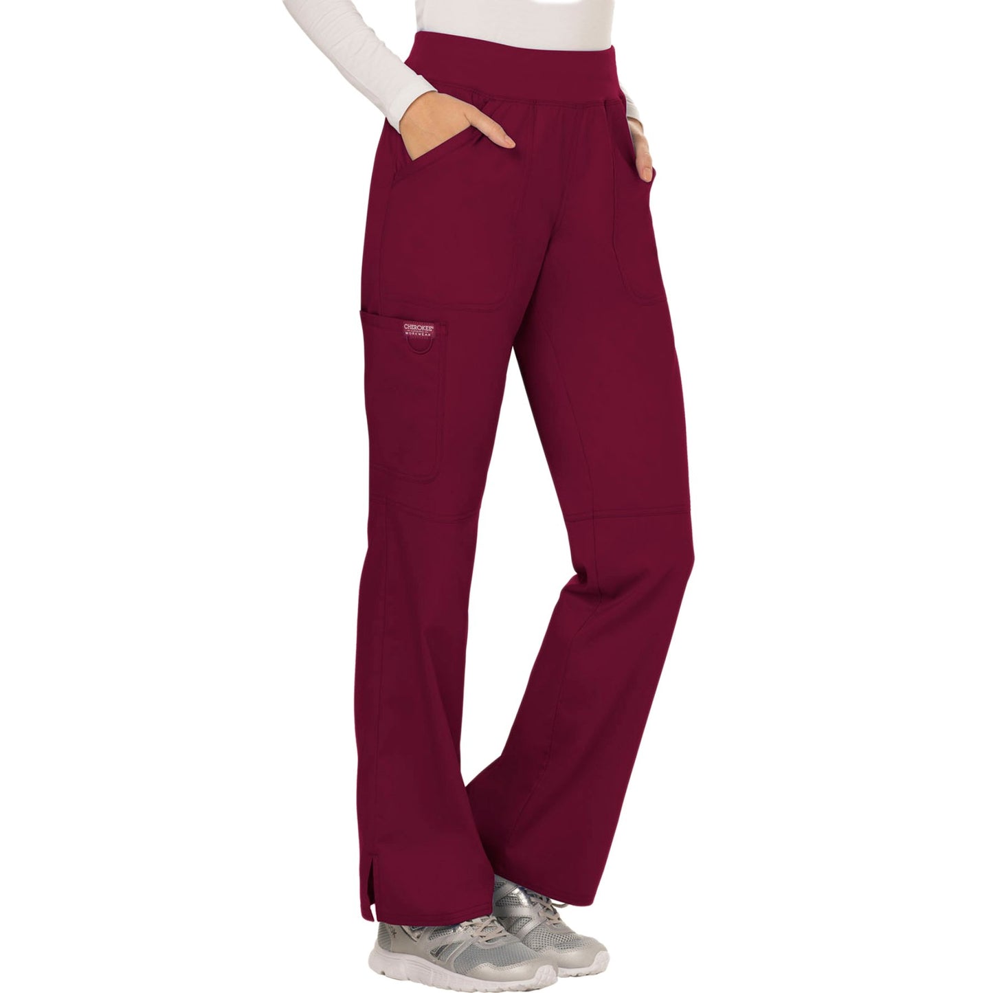 Cherokee Workwear Revolution WW110 Scrubs Pants Women's Mid Rise Straight Leg Pull-on Wine 5XL