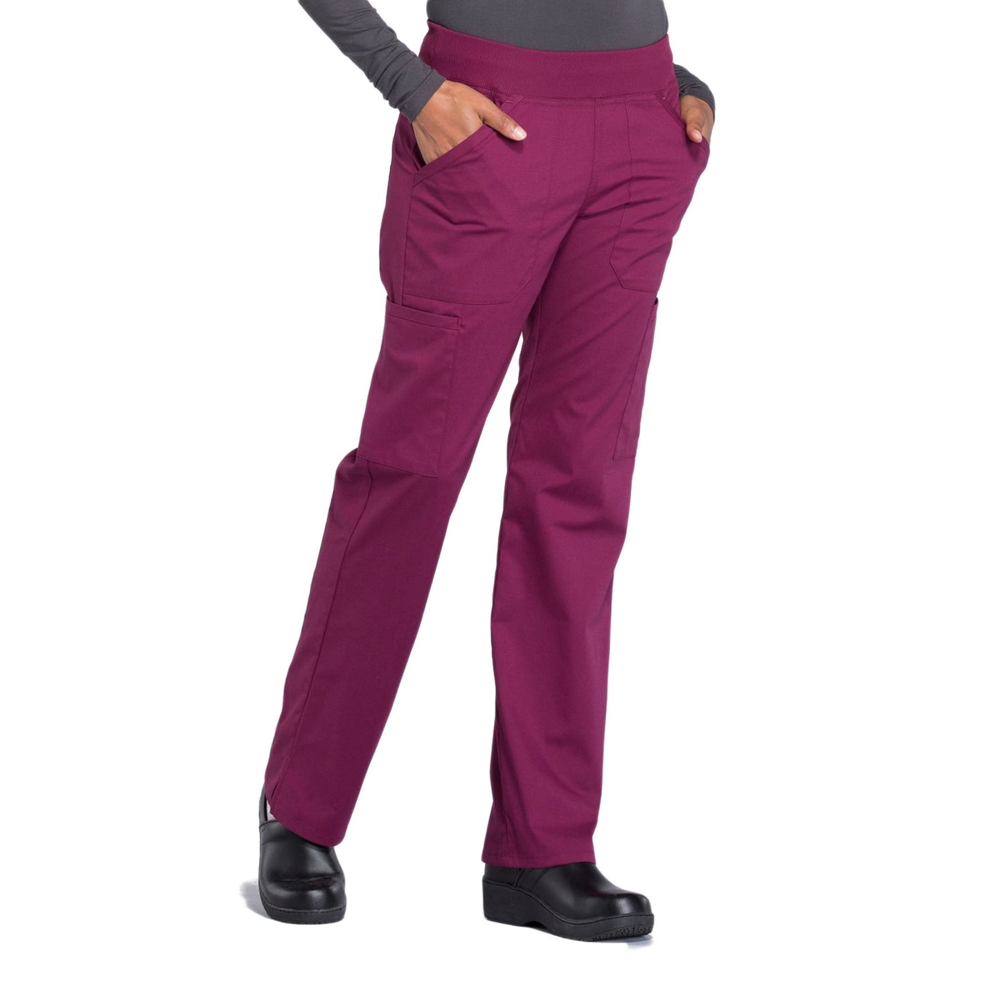 Cherokee Workwear Professionals WW170 Scrubs Pants Women's Mid Rise Straight Leg Pull-on Cargo Wine 5XL