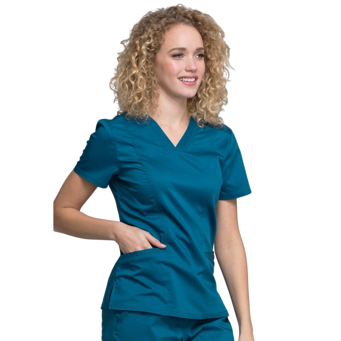 Cherokee Workwear Revolution WW710 Scrubs Top Women's V-Neck Caribbean Blue M