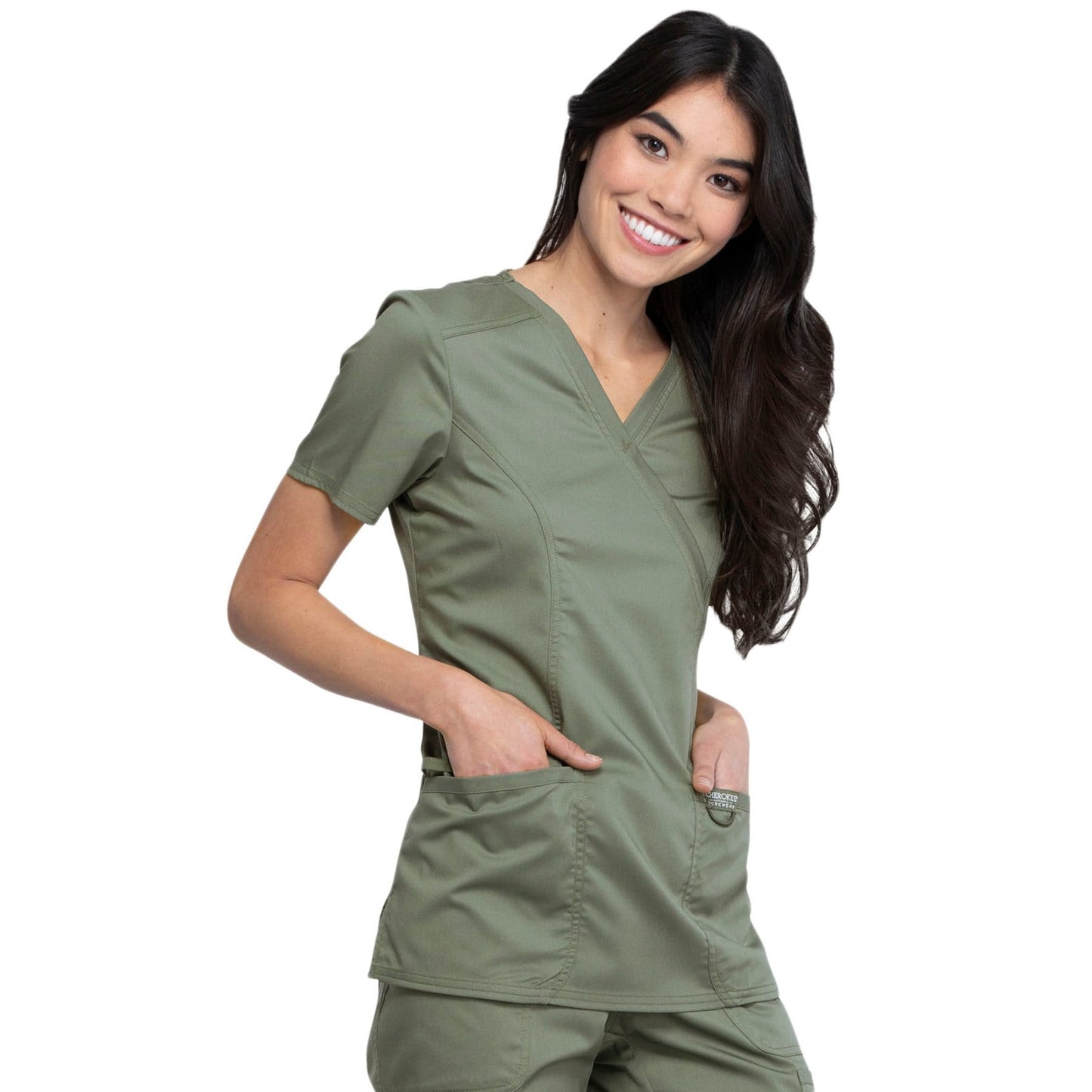 Cherokee Revolution WW610 Scrubs Top Women Olive