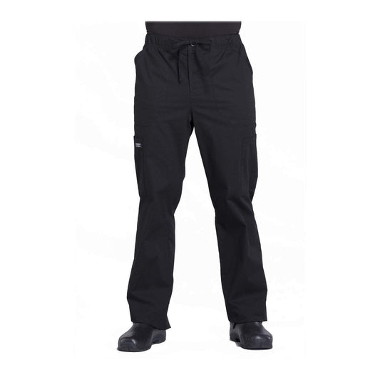 Cherokee Workwear Pant WW Professionals Mens Men's Tapered Leg Drawstring Cargo Pant Black ww190