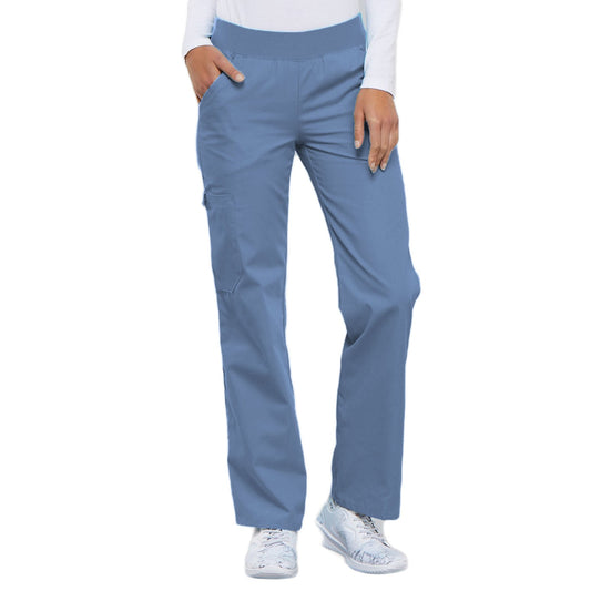 Cherokee Flexibles 2085 Scrubs Pants Women's Mid Rise Knit Waist Pull-On Ciel Blue