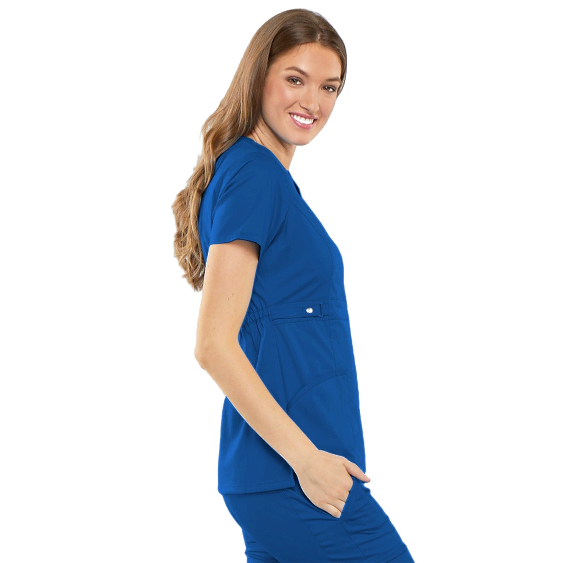Cherokee Luxe 21701 Scrubs Top Women's Empire Waist Mock Wrap Royal M