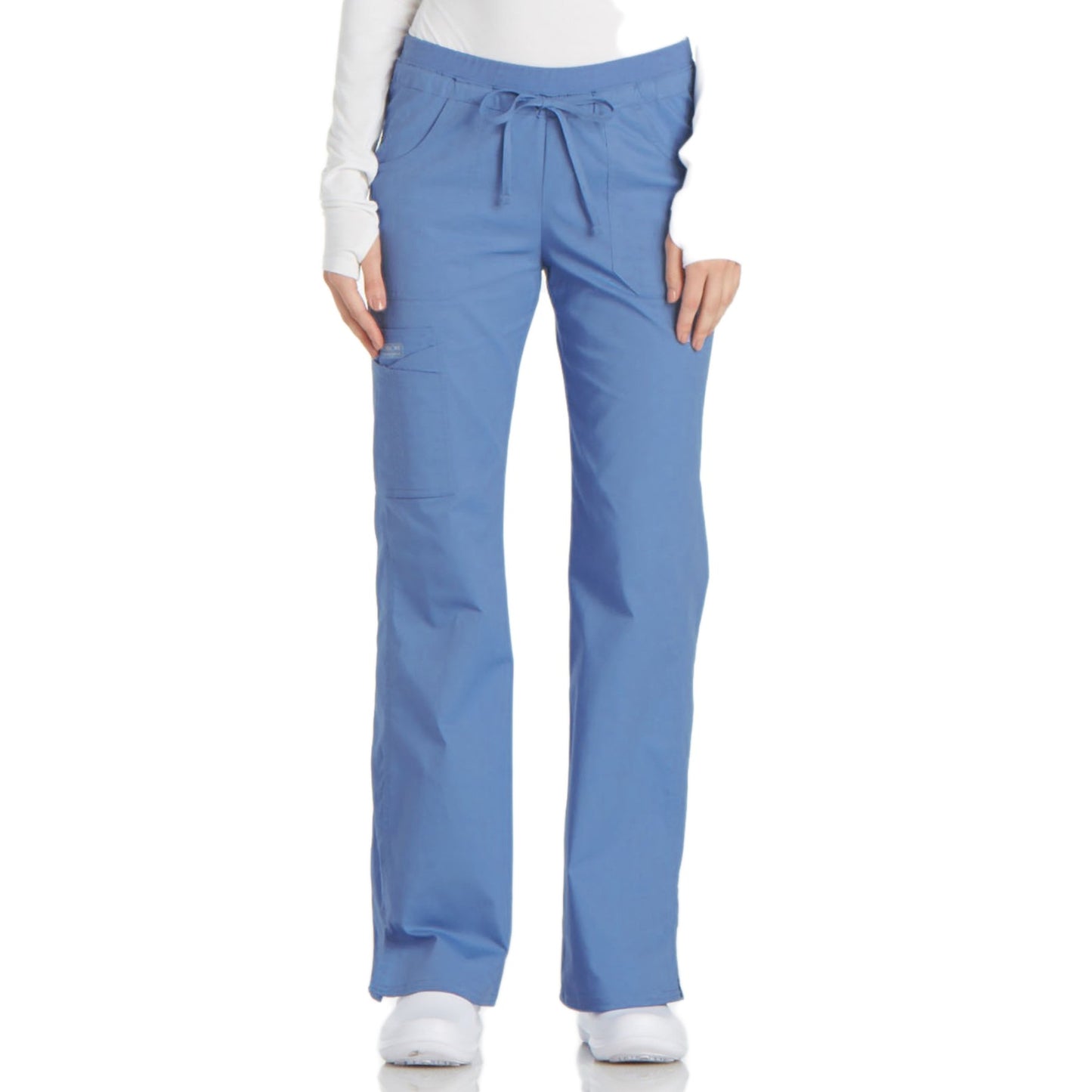 Cherokee Workwear Core Stretch 24001 Scrubs Pants Women's Low Rise Drawstring Cargo Ciel Blue