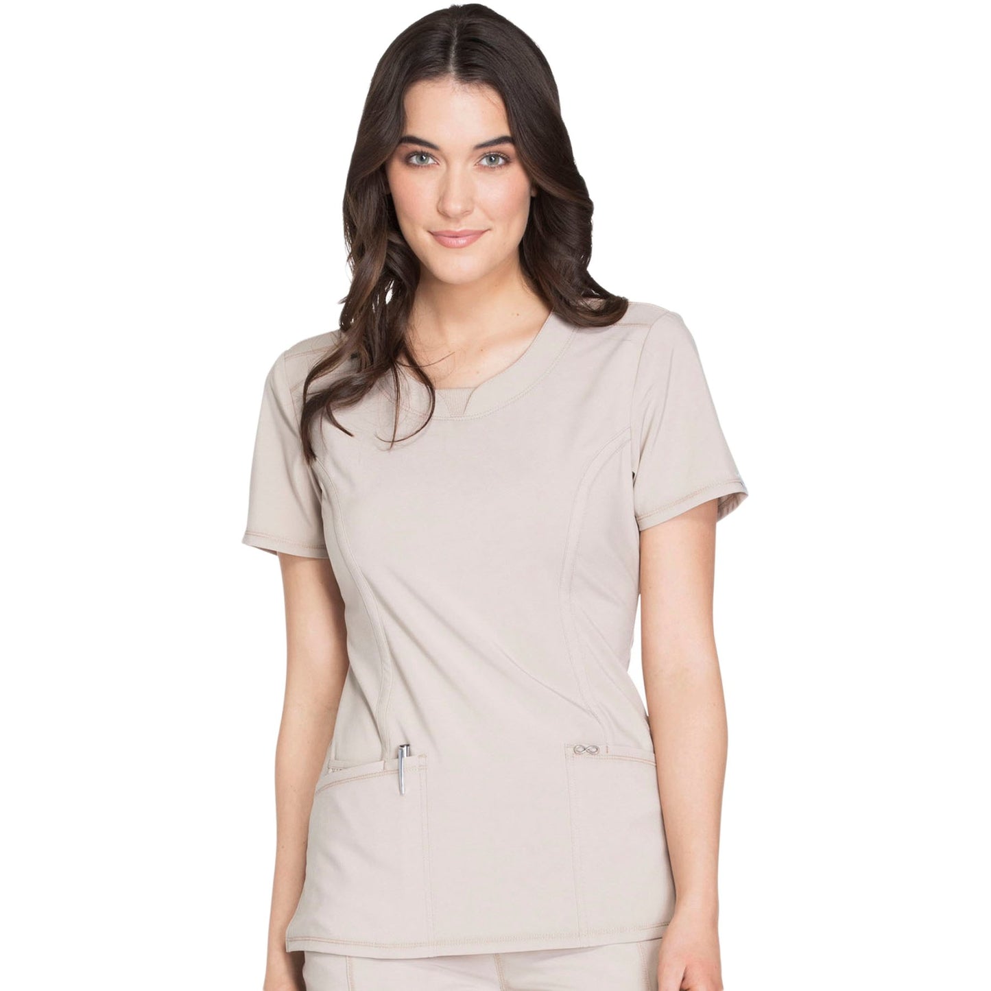 Cherokee Infinity 2624A Scrubs Top Women's Round Neck Khaki