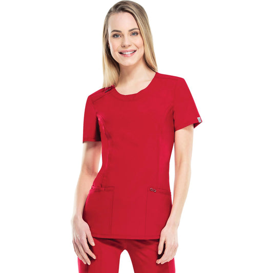 Cherokee Infinity 2624A Scrubs Top Women's Round Neck Red