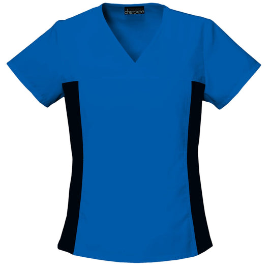 Cherokee Flexibles 2874 Scrubs Top Women's V-Neck Knit Panel Royal