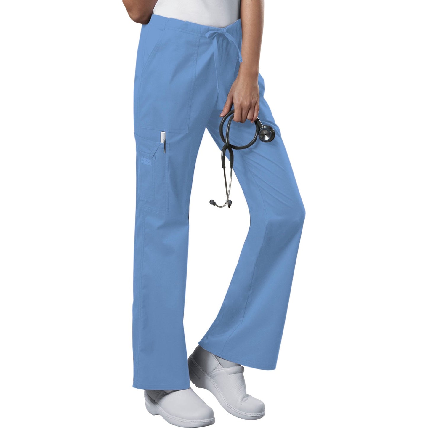 Cherokee Workwear Core Stretch 4044 Scrubs Pants Women's Mid Rise Drawstring Cargo Ciel Blue