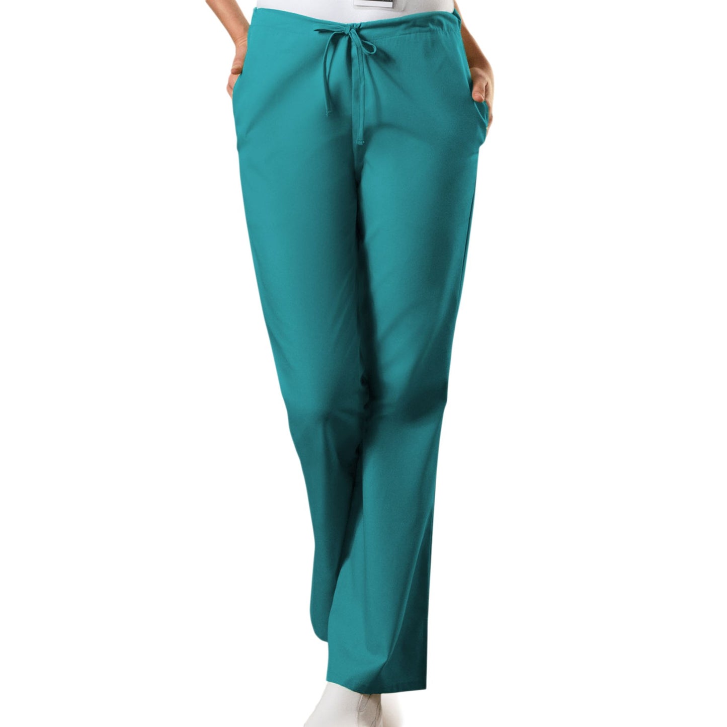 Cherokee Workwear 4101 Scrubs Pants Women's Natural Rise Flare Leg Drawstring Teal Blue
