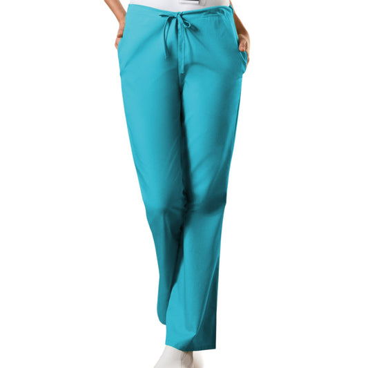 Cherokee Workwear 4101 Scrubs Pants Women's Natural Rise Flare Leg Drawstring Turquoise