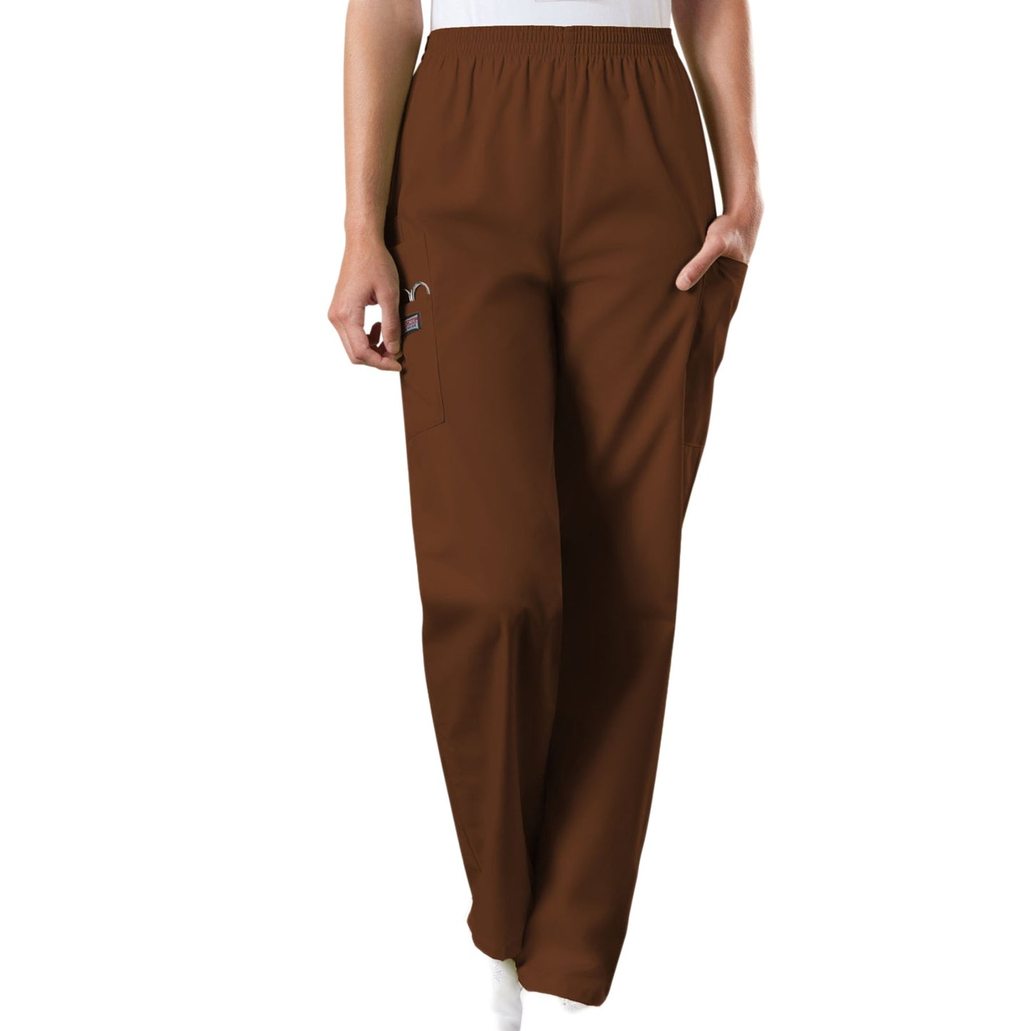 Cherokee Workwear 4200 Scrubs Pants Women's Natural Rise Tapered Pull-On Cargo Chocolate