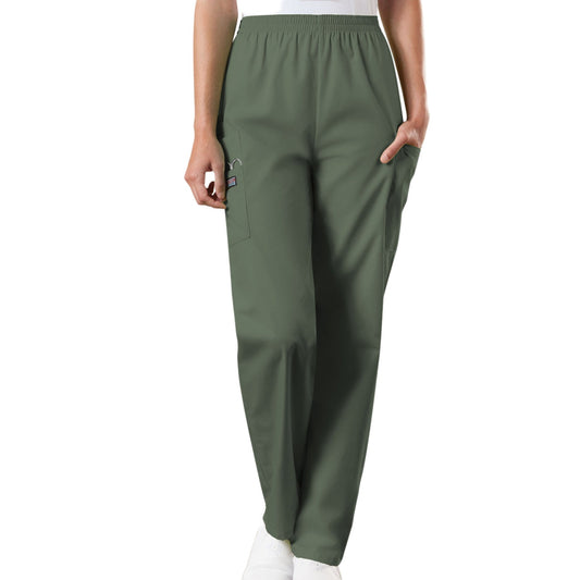 Cherokee Workwear 4200 Scrubs Pants Women's Natural Rise Tapered Pull-On Cargo Olive