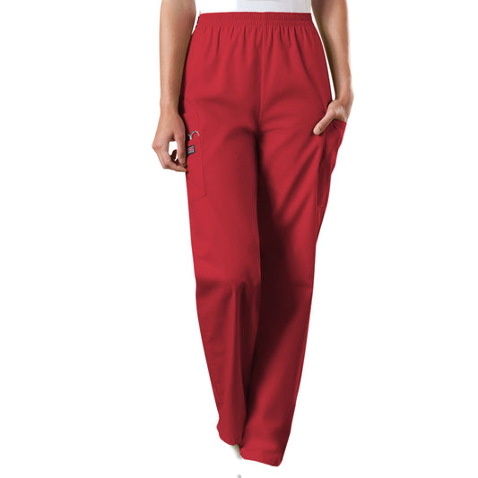 Cherokee Workwear 4200 Scrubs Pants Women's Natural Rise Tapered Pull-On Cargo Red