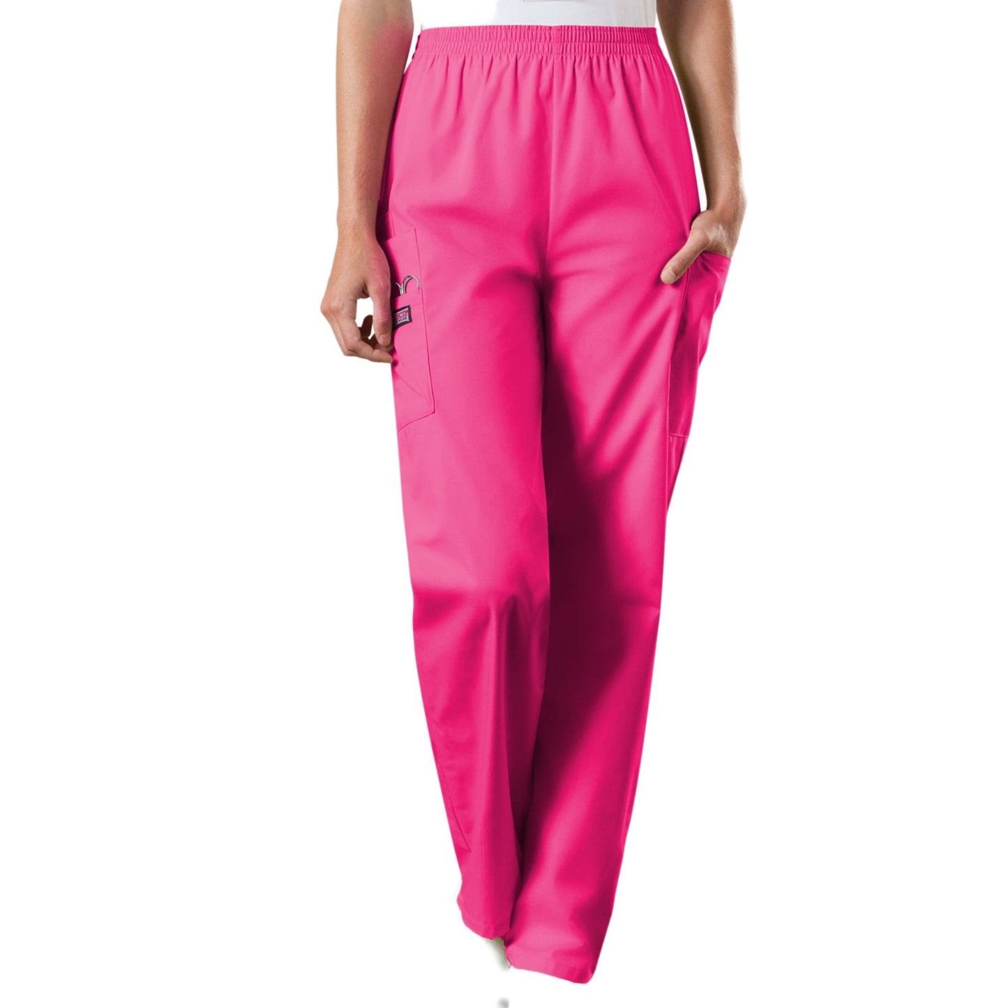 Cherokee Workwear 4200 Scrubs Pants Women's Natural Rise Tapered Pull-On Cargo Shocking Pink