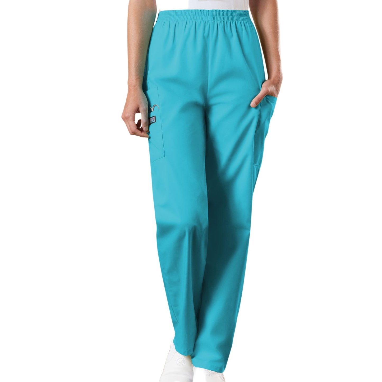 Cherokee Workwear 4200 Scrubs Pants Women's Natural Rise Tapered Pull-On Cargo Turquoise