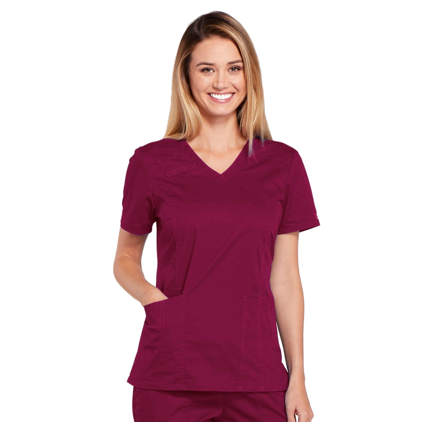 Cherokee Core Stretch 4710 Scrubs Top Women's V-Neck Wine