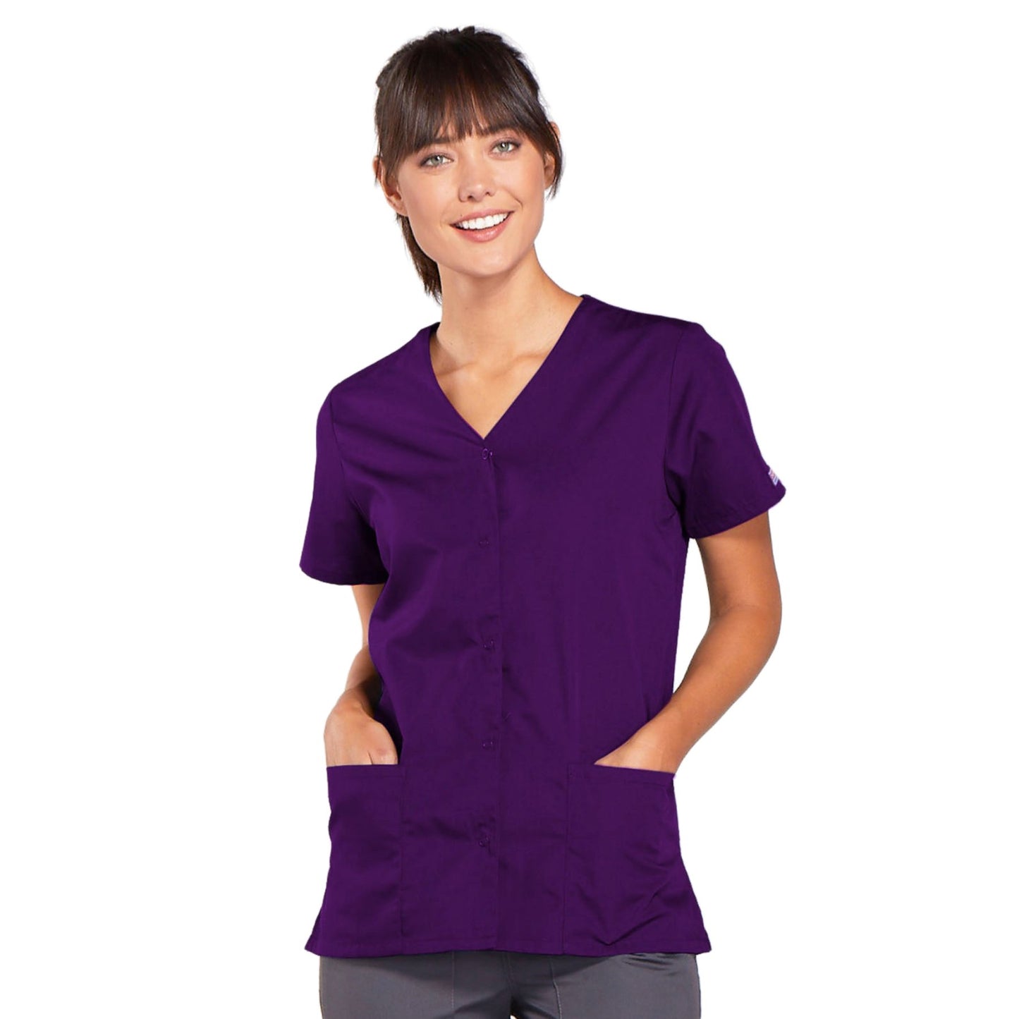 Cherokee Workwear 4770 Scrubs Top Women's Snap Front V-Neck Eggplant