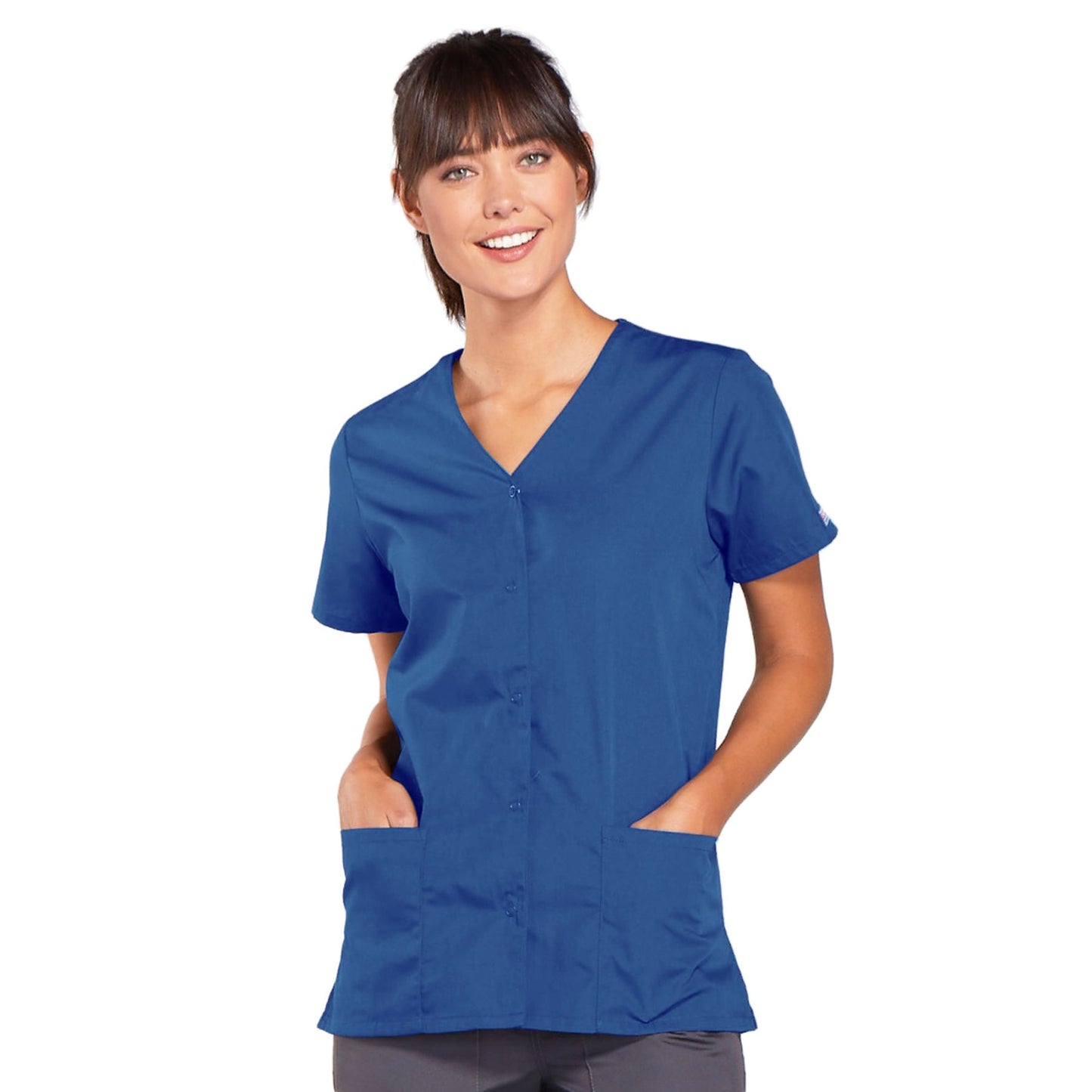 Cherokee Workwear 4770 Scrubs Top Women's Snap Front V-Neck Galaxy Blue