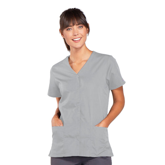 Cherokee Workwear 4770 Scrubs Top Women's Snap Front V-Neck Grey