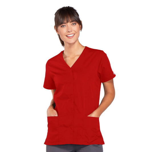 Cherokee Workwear 4770 Scrubs Top Women's Snap Front V-Neck Red