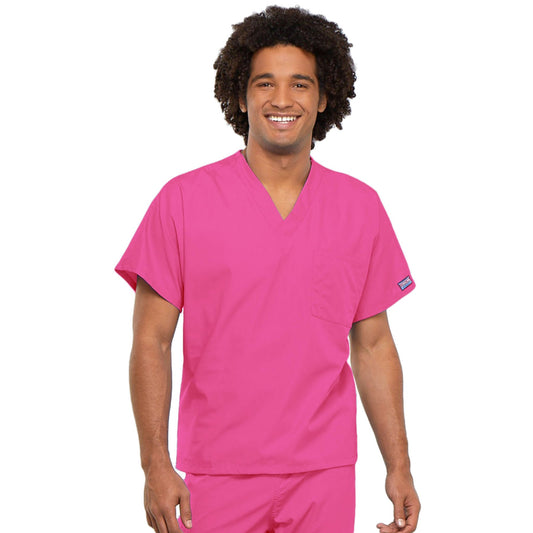 Cherokee Workwear 4777 Scrubs Top Unisex V-Neck Tunic. Shocking Pink