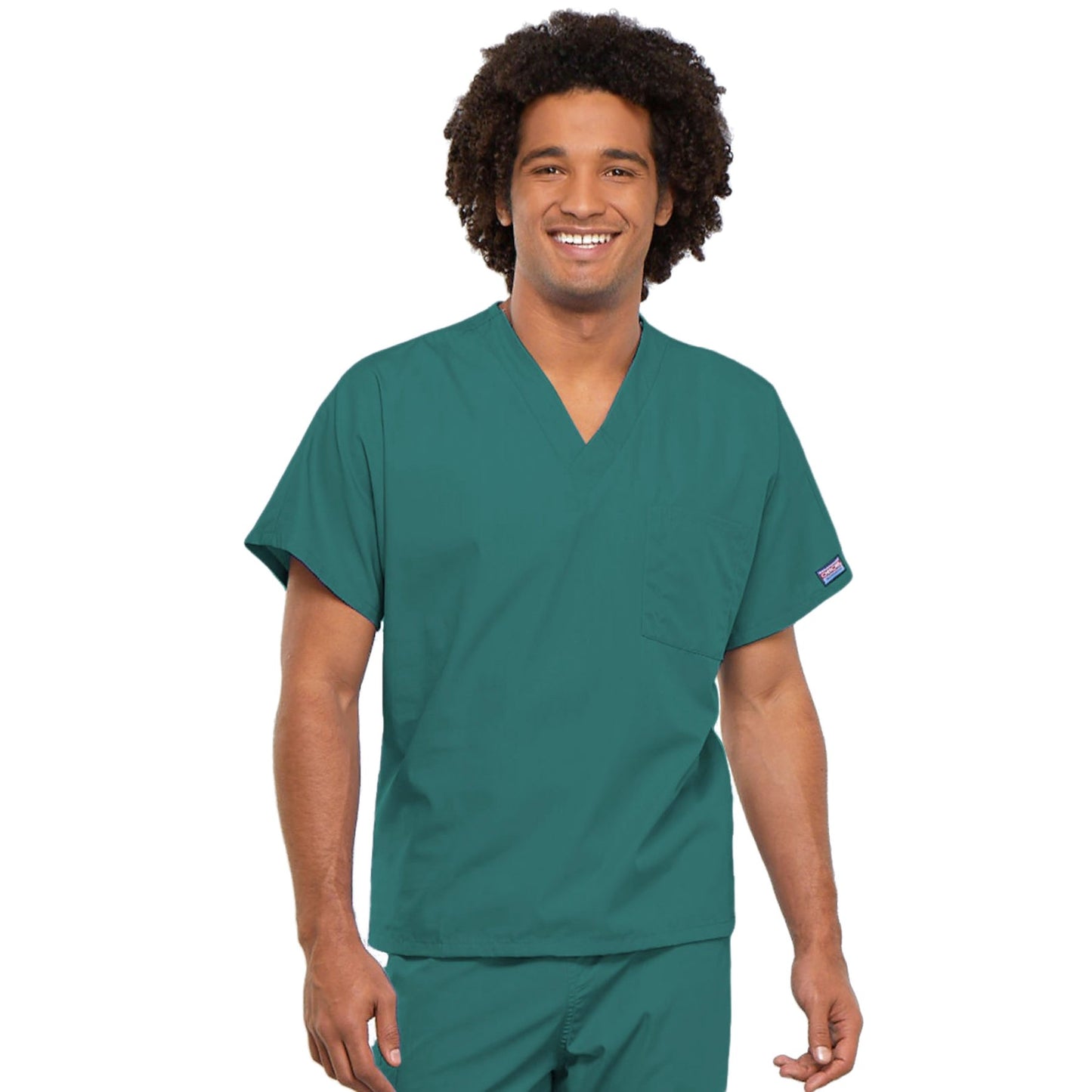 Cherokee Workwear 4777 Scrubs Top Unisex V-Neck Tunic. Teal Blue