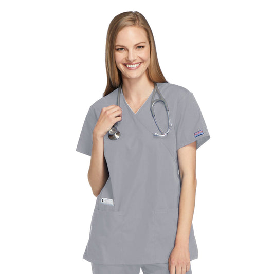 Cherokee Workwear 4801 Scrubs Top Women's Mock Wrap Tunic Grey