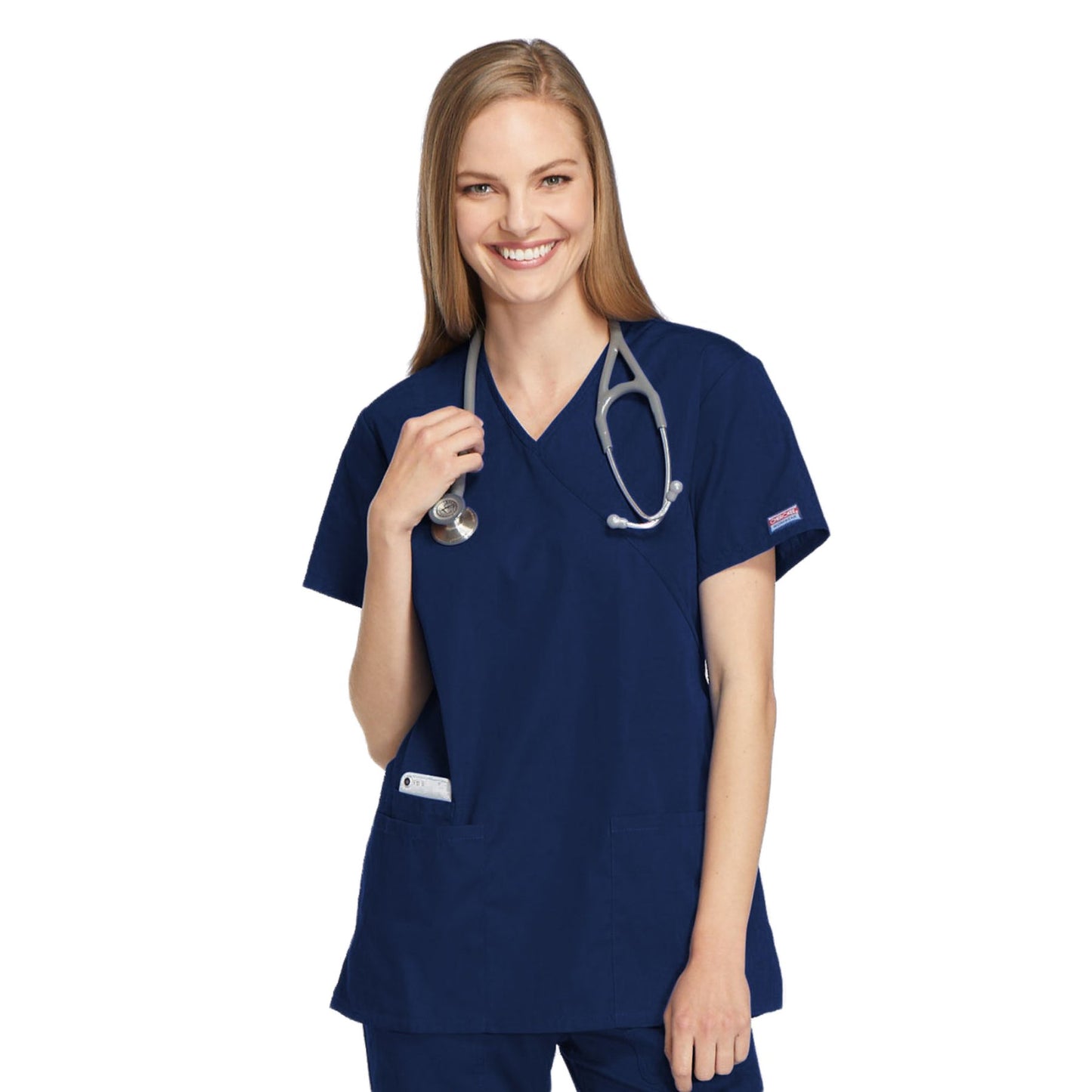 Cherokee Workwear 4801 Scrubs Top Women's Mock Wrap Tunic Navy