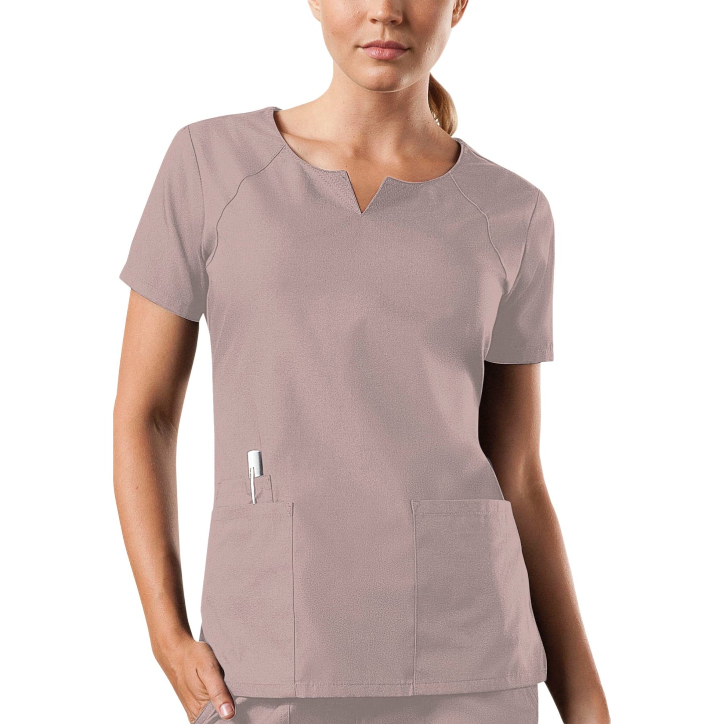 Cherokee Workwear 4824 Scrubs Top Women's Round Neck Khaki