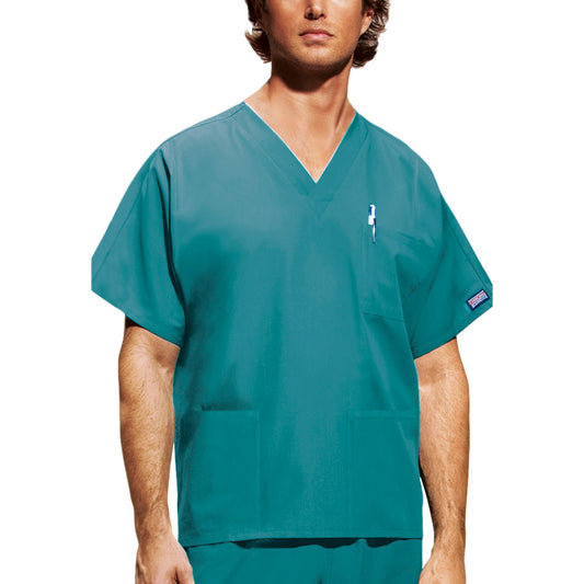 Cherokee Workwear 4876 Scrubs Top Unisex V-Neck Teal Blue