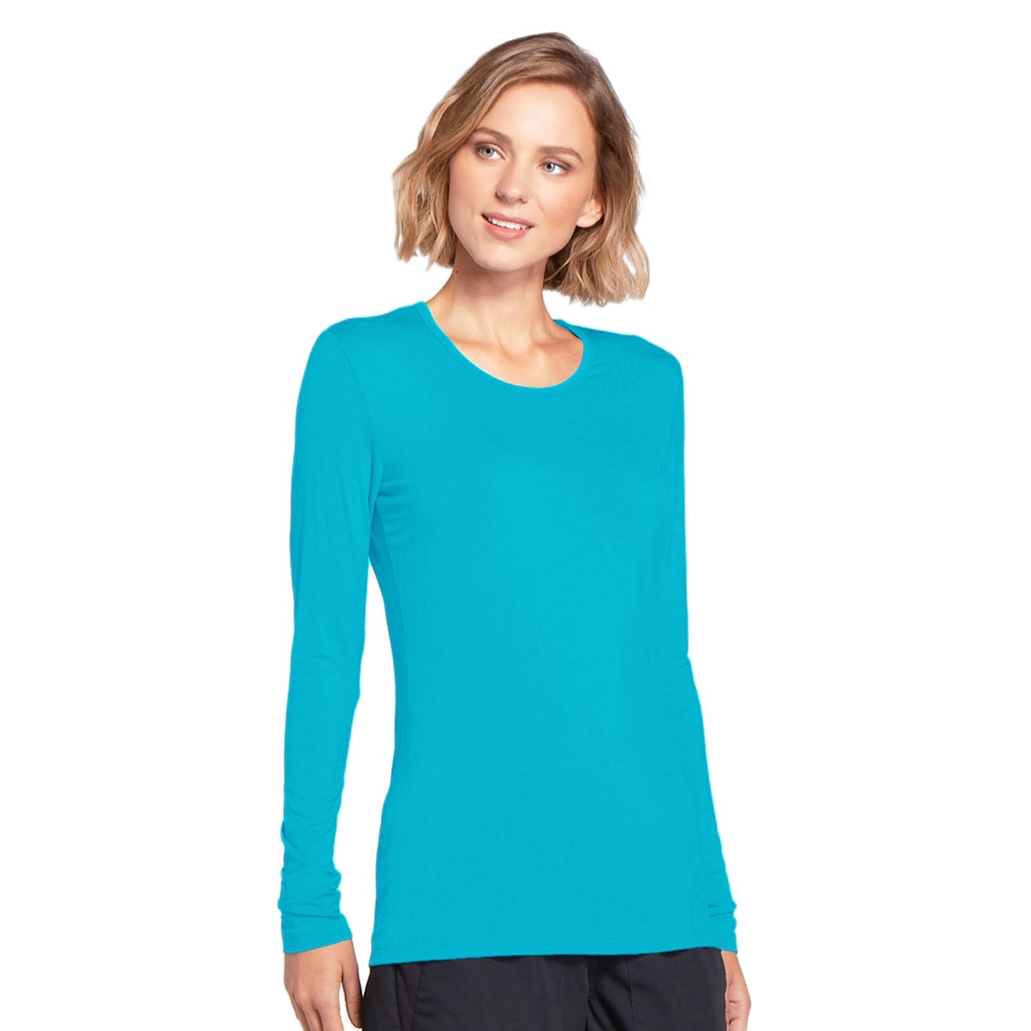 Cherokee Workwear 4881 Underscrubs Women's Long Sleeve Knit Tee Turquoise M
