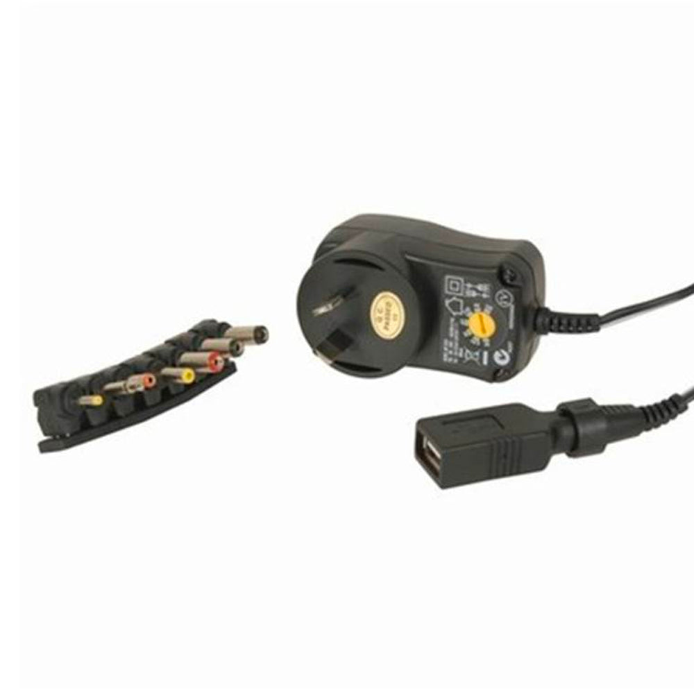 AC Adaptor 3, 4.5, 6, 7.5, 9, 12 Volt 7PLG USB 12W
