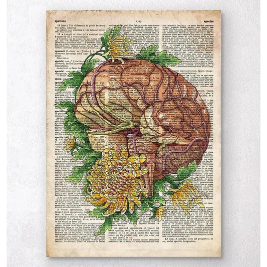Brain With Flowers Old Dictionary Page