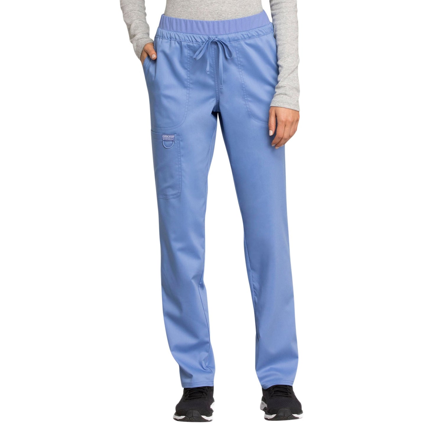 Cherokee Workwear Revolution WW105 Scrubs Pants Women's Mid Rise Tapered Leg Drawstring Ciel Blue