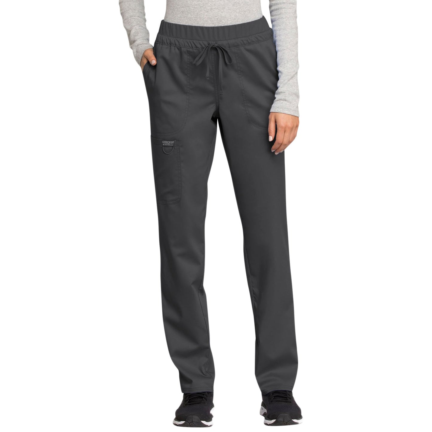 Cherokee Workwear Revolution WW105 Scrubs Pants Women's Mid Rise Tapered Leg Drawstring Pewter