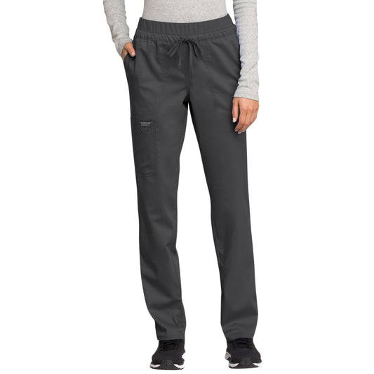 Cherokee Workwear Revolution WW105 Scrubs Pants Women's Mid Rise Tapered Leg Drawstring Pewter