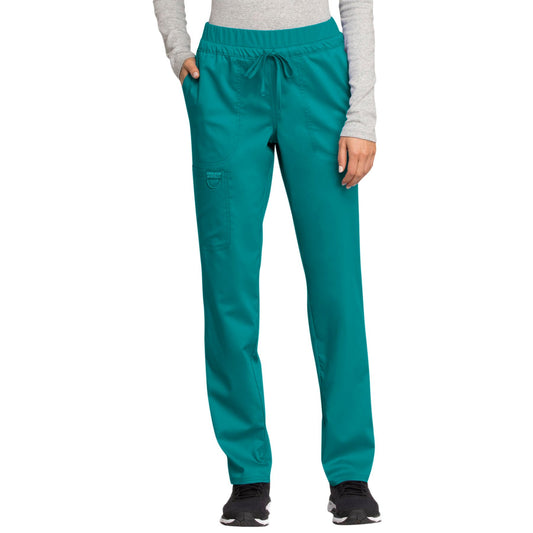 Cherokee Workwear Revolution WW105 Scrubs Pants Women's Mid Rise Tapered Leg Drawstring Teal Blue