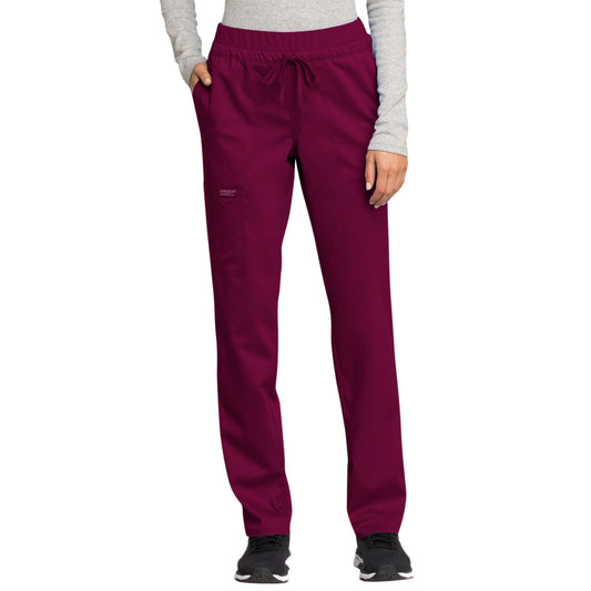 Cherokee Workwear Revolution WW105 Scrubs Pants Women's Mid Rise Tapered Leg Drawstring Wine