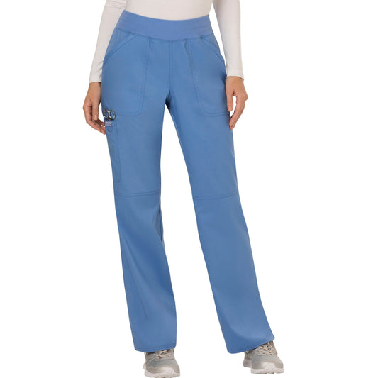 Cherokee Workwear Revolution WW110 Scrubs Pants Women's Mid Rise Straight Leg Pull-on Ciel Blue