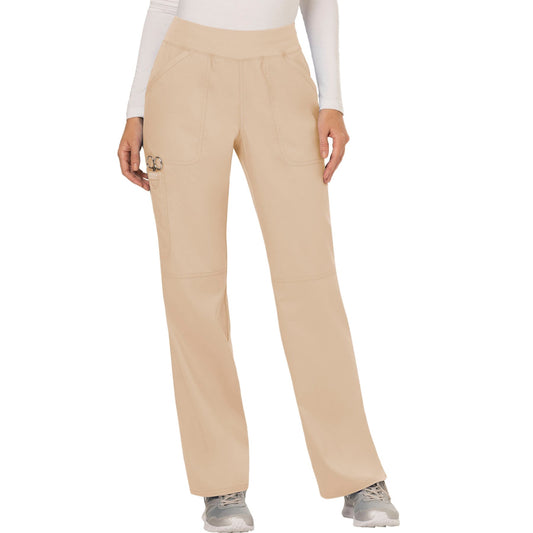 Cherokee Workwear Revolution WW110 Scrubs Pants Women's Mid Rise Straight Leg Pull-on Khaki