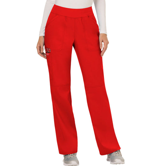 Cherokee Workwear Revolution WW110 Scrubs Pants Women's Mid Rise Straight Leg Pull-on Red