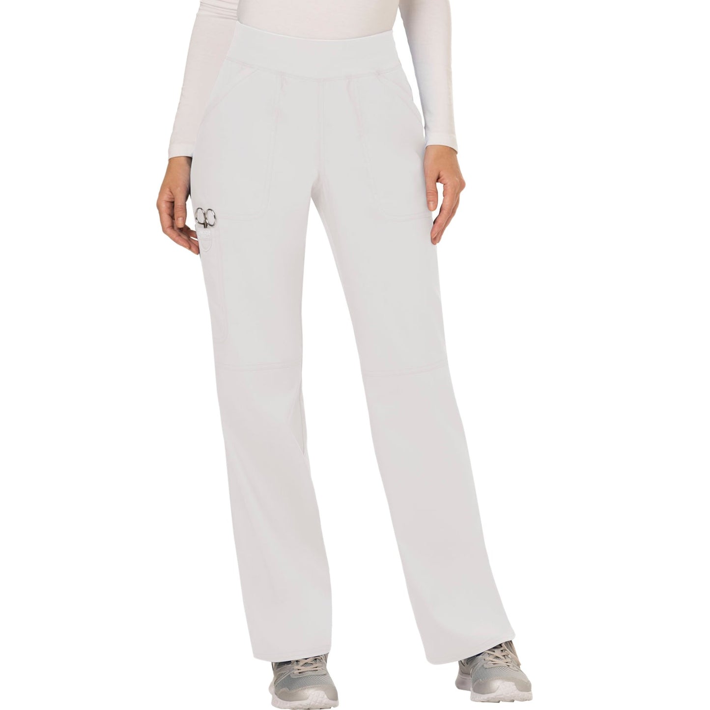 Cherokee Workwear Revolution WW110 Scrubs Pants Women's Mid Rise Straight Leg Pull-on White