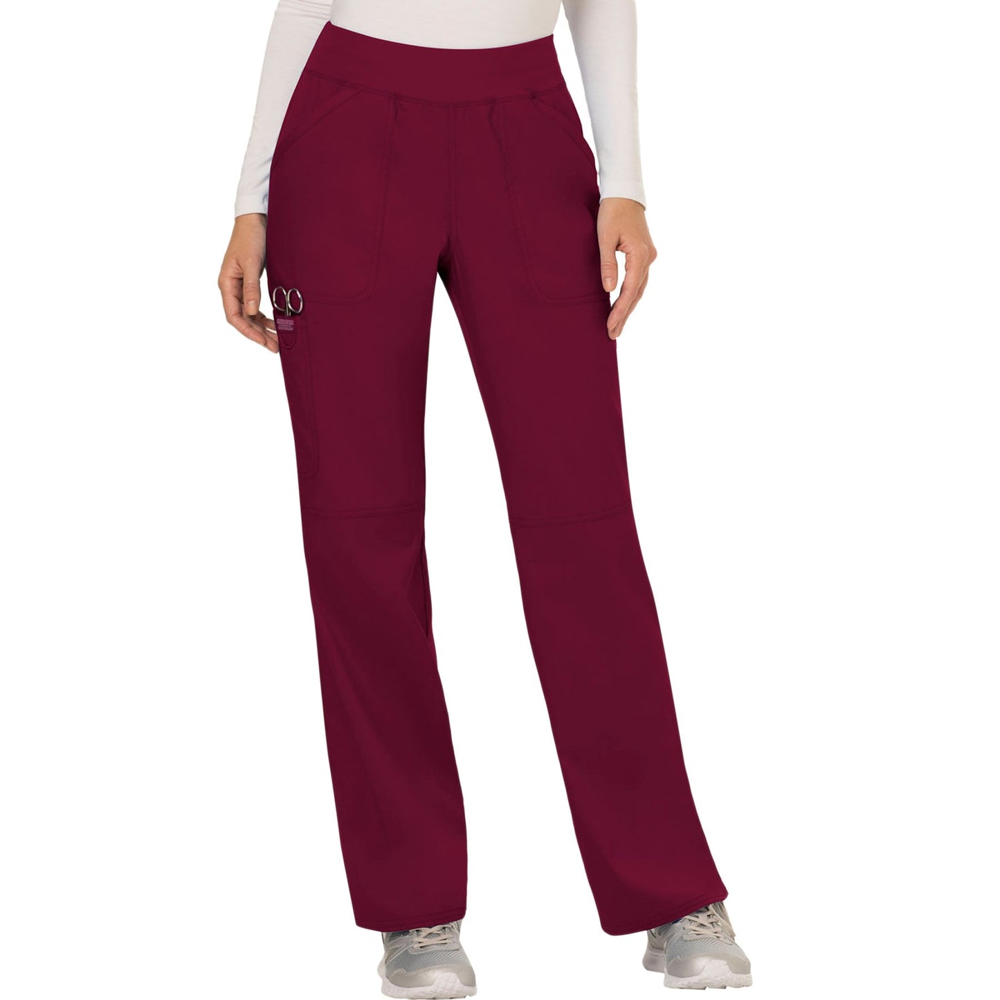 Cherokee Workwear Revolution WW110 Scrubs Pants Women's Mid Rise Straight Leg Pull-on Wine