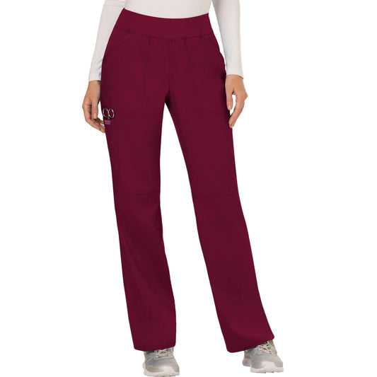 Cherokee Workwear Revolution WW110 Scrubs Pants Women's Mid Rise Straight Leg Pull-on Wine