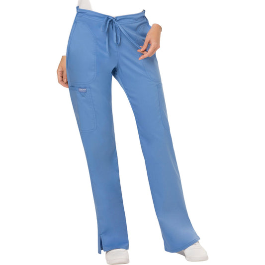 Cherokee Workwear Revolution WW120 Scrubs Pants Women's Mid Rise Flare Drawstring Ciel Blue