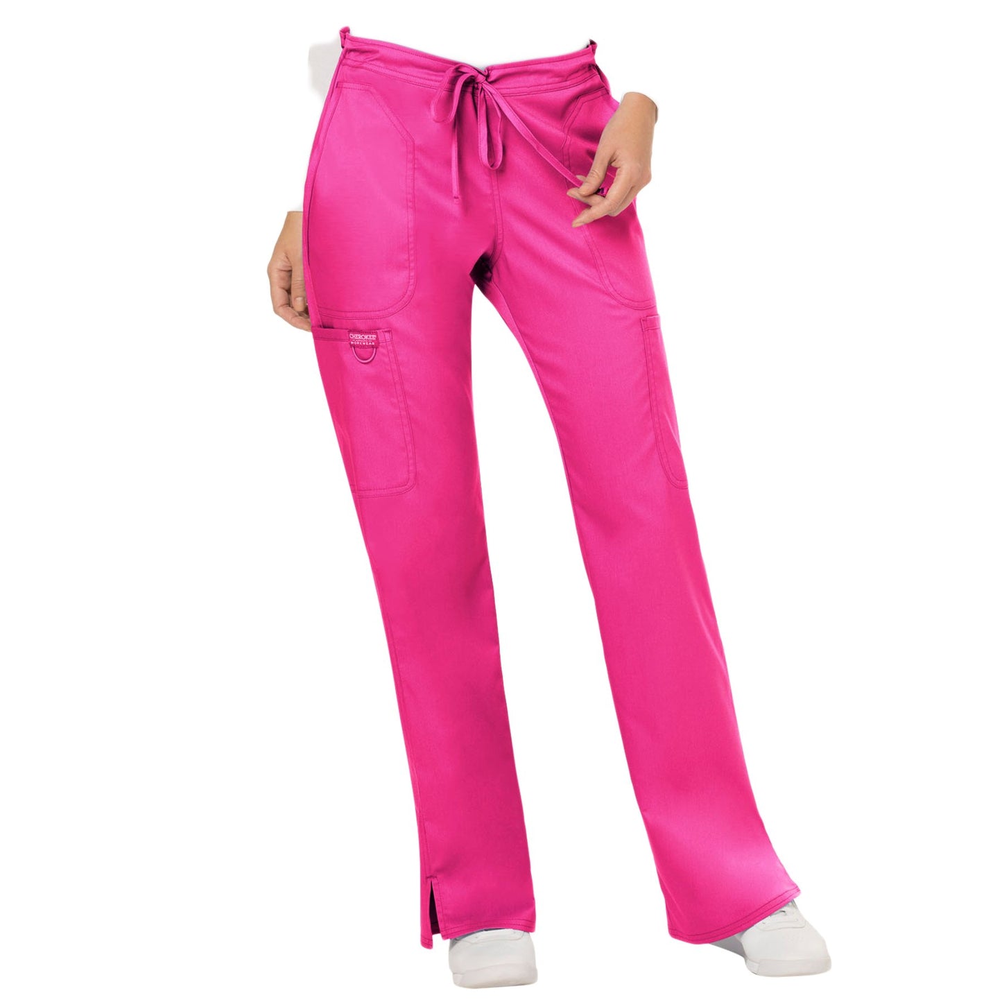Cherokee Workwear Revolution WW120 Scrubs Pants Women's Mid Rise Flare Drawstring Electric Pink