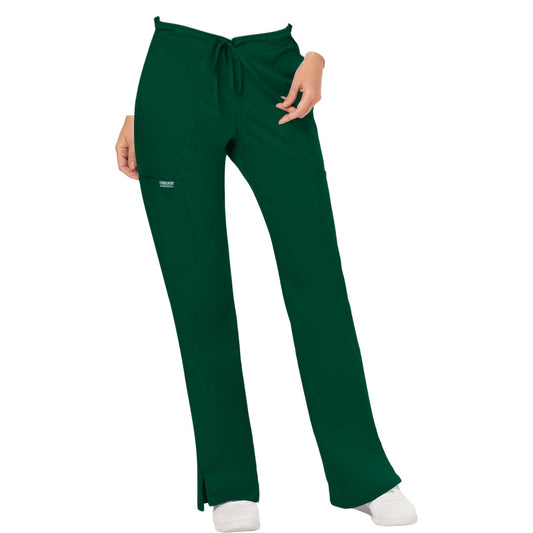 Cherokee Workwear Revolution WW120 Scrubs Pants Women's Mid Rise Flare Drawstring Hunter Green